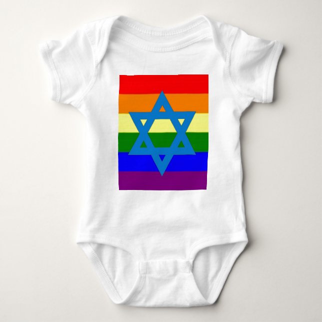 Body Para Bebê Bandeira judaica do orgulho gay (Frente)