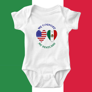 Body Para Bebê Bandeiras EUA México Corações Meu País Minha Heran