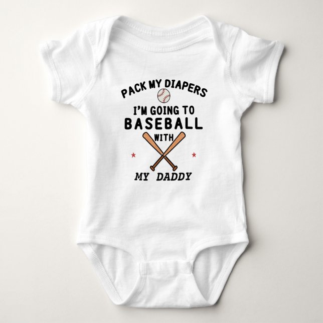 Body Para Bebê Baseball com Pai | Pai de beisebol | Baseball (Frente)