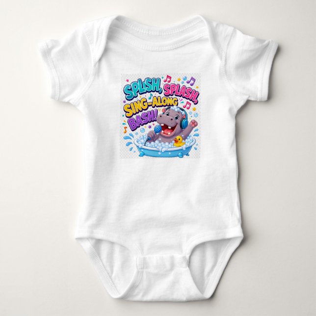 Body Para Bebê Bash Hipopótamo Cantando Splish Splash (Frente)