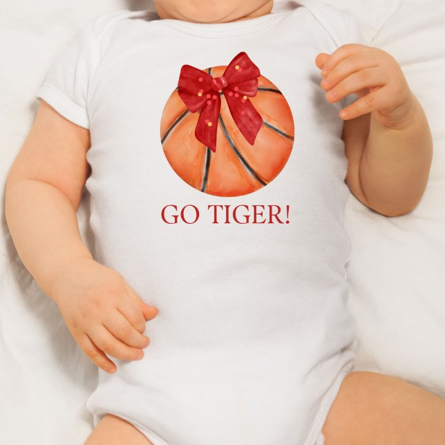 Body Para Bebê Basquete Personalizado com arco Vá Time (Personalized Basketball with bow Go Team Baby Bodysuit)