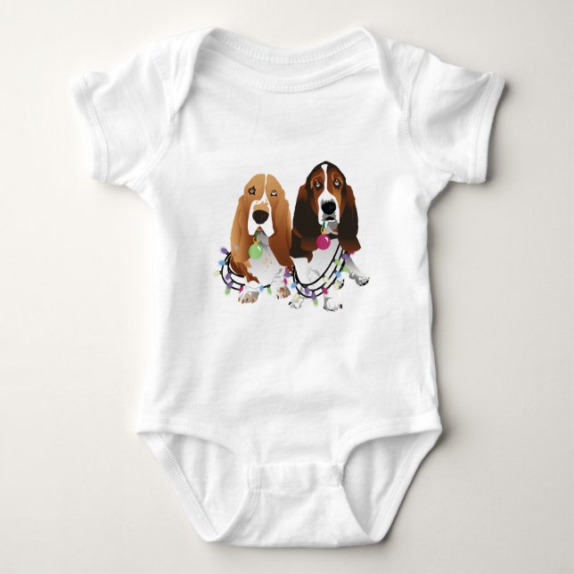 Body Para Bebê Basset Hound Peace Love Joy Design de Natal (Frente)