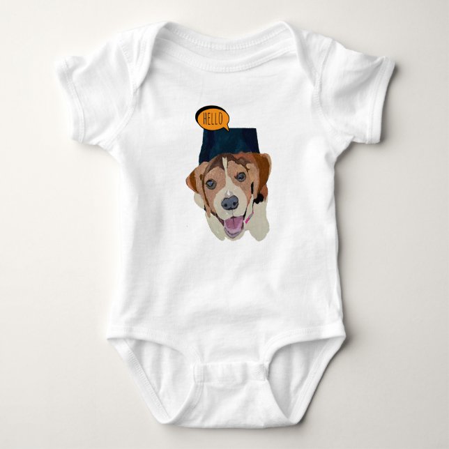 Body Para Bebê Beagle Alegre em Esboço Colorido (Frente)