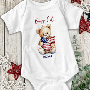 Body Para Bebê Beary Cute Patriotic Teddy Bear 4 de julho