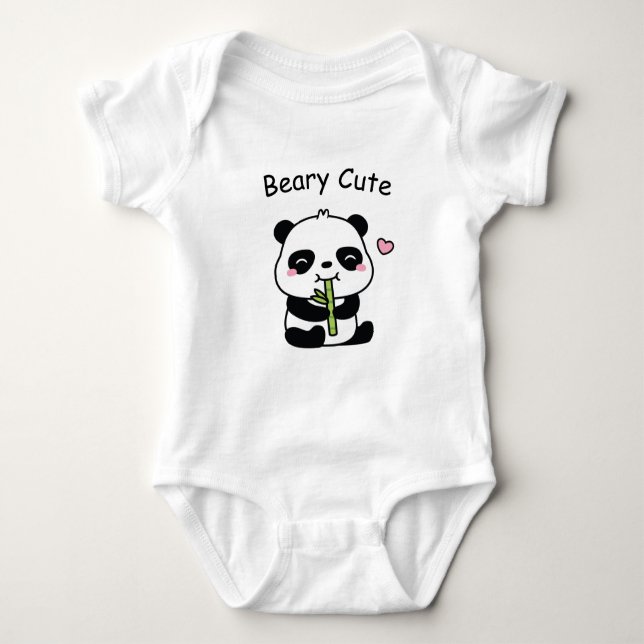 Body Para Bebê Beary Cute, Pequeno Panda Cub Munching Bamboo (Frente)
