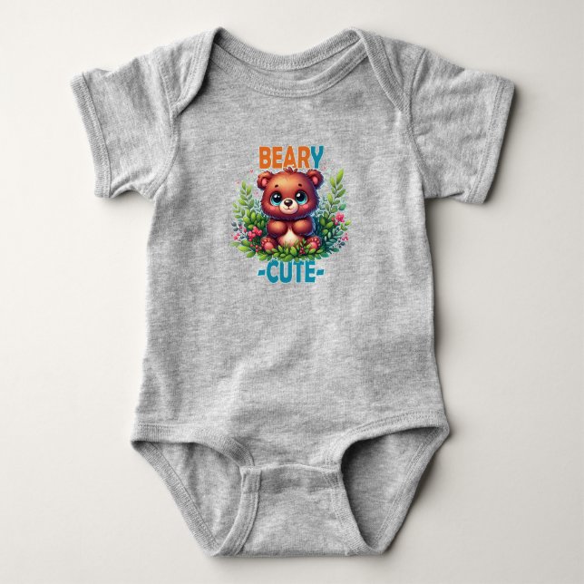 Body Para Bebê Beary Cute. Teddy Bear a sorrir. Arma engraçado (Frente)