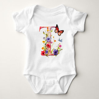 Body Para Bebê Beautiful Wildflower Butterfly Monogram
