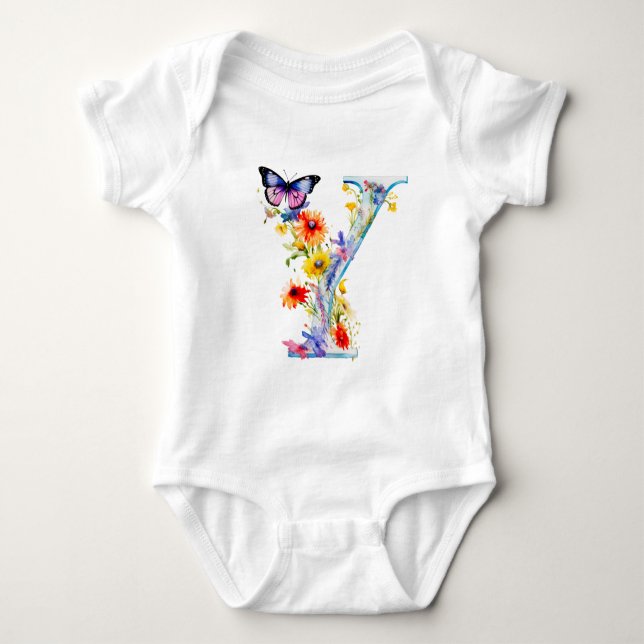 Body Para Bebê Beautiful Wildflower Butterfly Monogram (Frente)