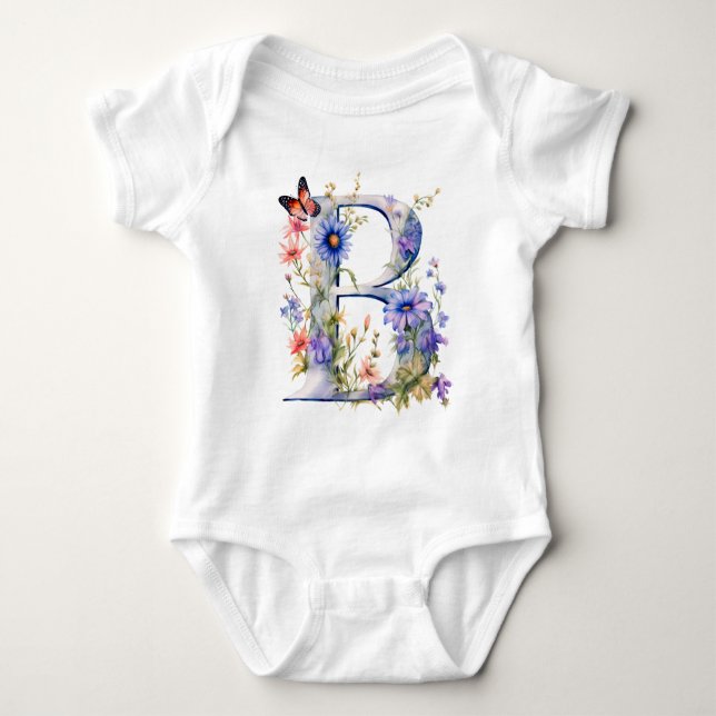 Body Para Bebê Beautiful Wildflower Butterfly Monogram (Frente)