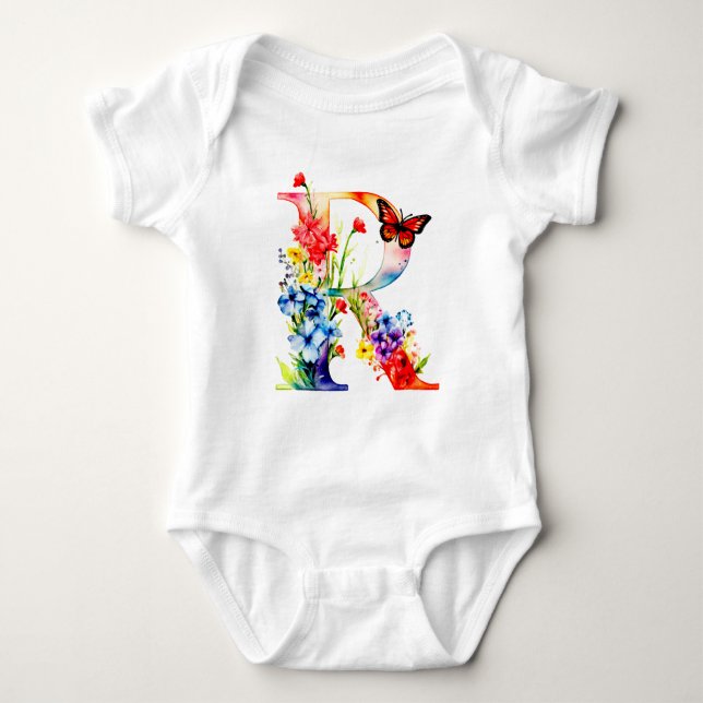 Body Para Bebê Beautiful Wildflower Butterfly Monogram (Frente)