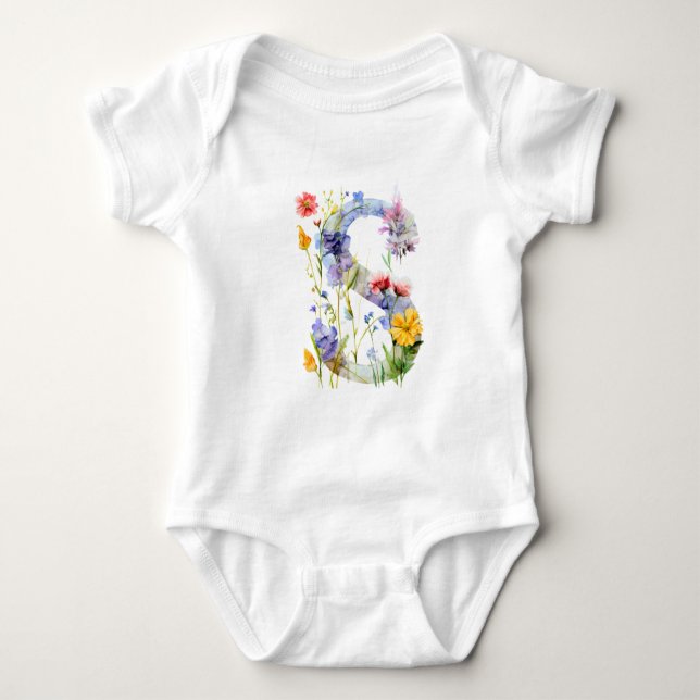 Body Para Bebê Beautiful Wildflower Butterfly Monogram (Frente)