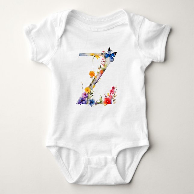 Body Para Bebê Beautiful Wildflower Butterfly Monogram (Frente)
