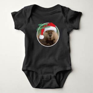 Body Para Bebê Beaver de Natal - Bebê Jersey Bodyfit