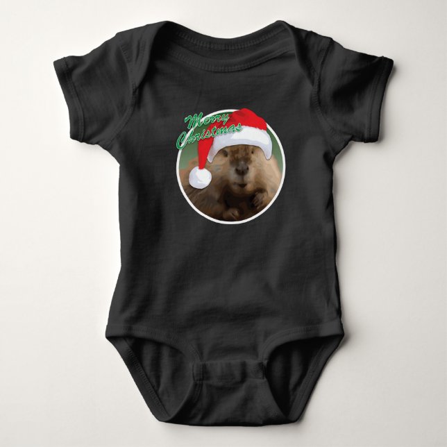 Body Para Bebê Beaver de Natal - Bebê Jersey Bodyfit (Frente)