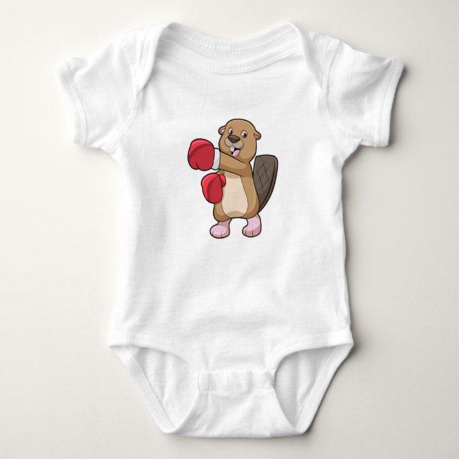 Body Para Bebê Beaver no Boxing com luvas no Boxing (Frente)