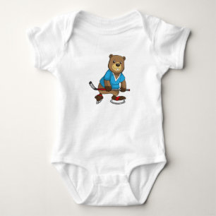 Body Para Bebê Beaver no hóquei no gelo com bastão de hóquei no g