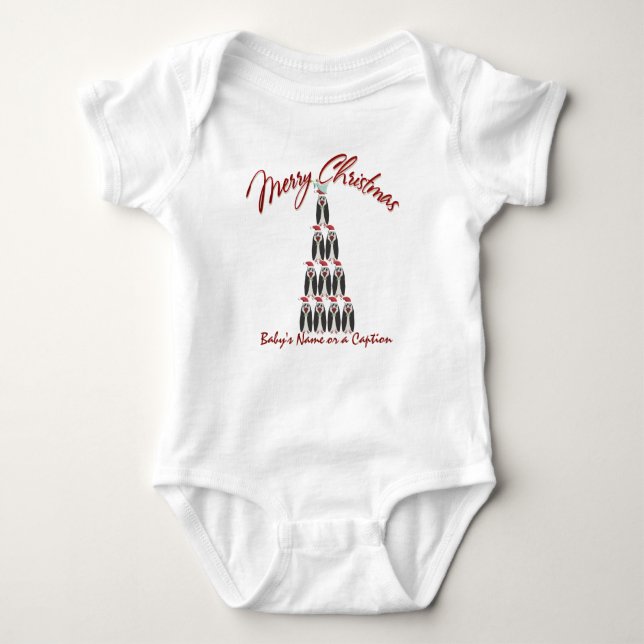 Body Para Bebê Bebê 1rua Natal - Árvore Pinguim - Personalizada (Frente)