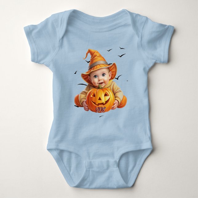 Body Para Bebê Bebê Adorável Pumpkin em macacão de Halloween (Frente)