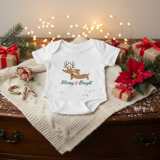 Body Para Bebê Bebê alegre & brilhante do equipamento do Natal do (Merry & Bright dachshund Christmas baby outfit - )