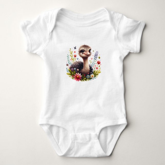 Body Para Bebê Bebê Avestruz Fofo com Flores (Frente)