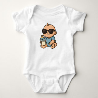 Body Para Bebê Bebê Bonito e Legal com Óculos de Sol e Mamadeira