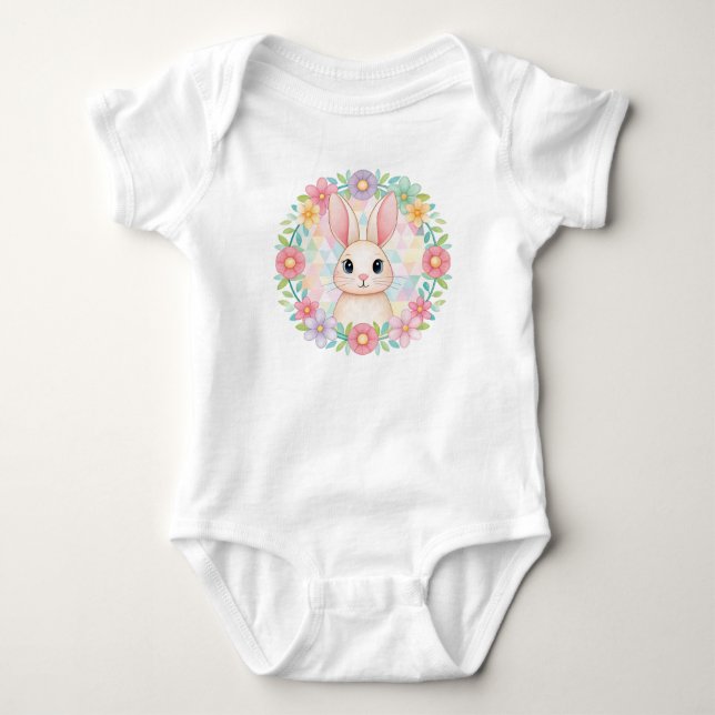 Body Para Bebê Bebê coelho em Floral Wreath (Frente)