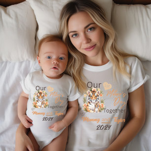 Body Para Bebê Bebê Combinando com Tigre Nosso Primeiro Dia das M