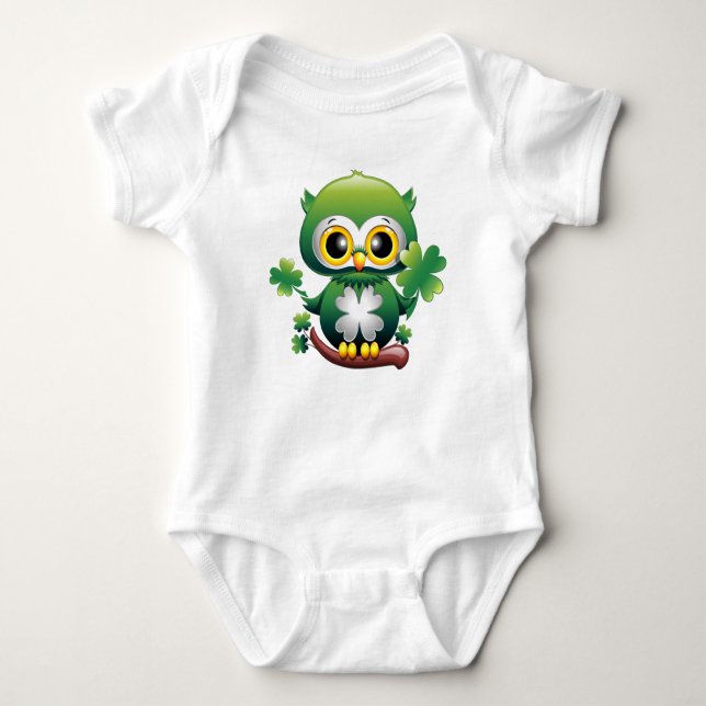 Body Para Bebê Bebê Coruja Fofo St Patrick Cartoon (Frente)