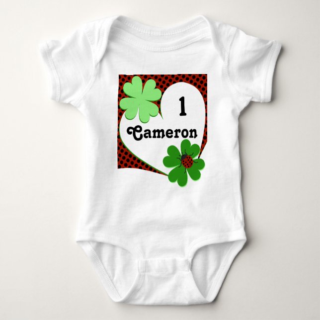 Body Para Bebê Bebê de 1 ano de idade com desenho de Joaninha e F (Frente)