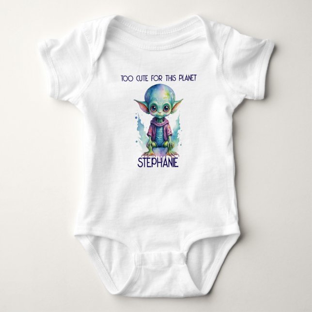 Body Para Bebê Bebê De Alienígena De Aquarela Muito Bonito Para E (Frente)