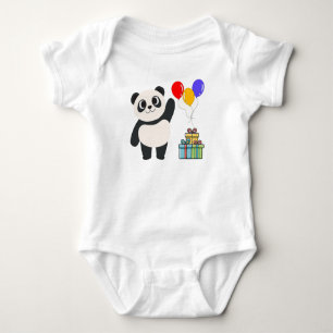 Body Para Bebê Bebê de aniversário de Panda Fofo com Balões e Pre