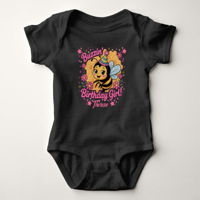 Body Para Bebê Bebê de Aniversário Tema de Abelhas Bonitas (Frente)