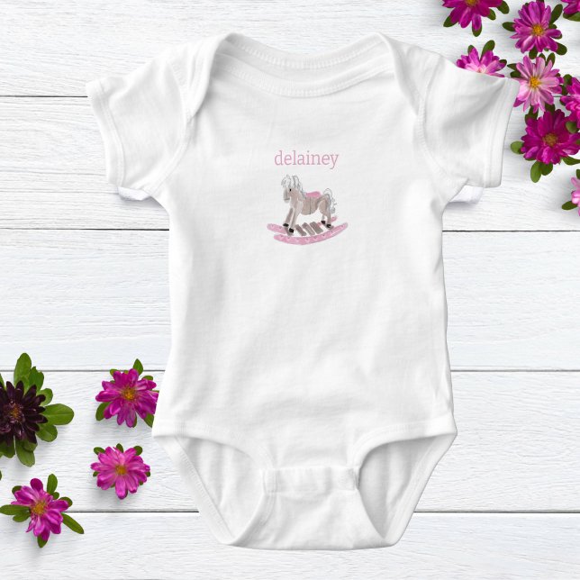 Body Para Bebê Bebê de Aquarela Personalizado Cavalo de Rocha (Criador carregado)