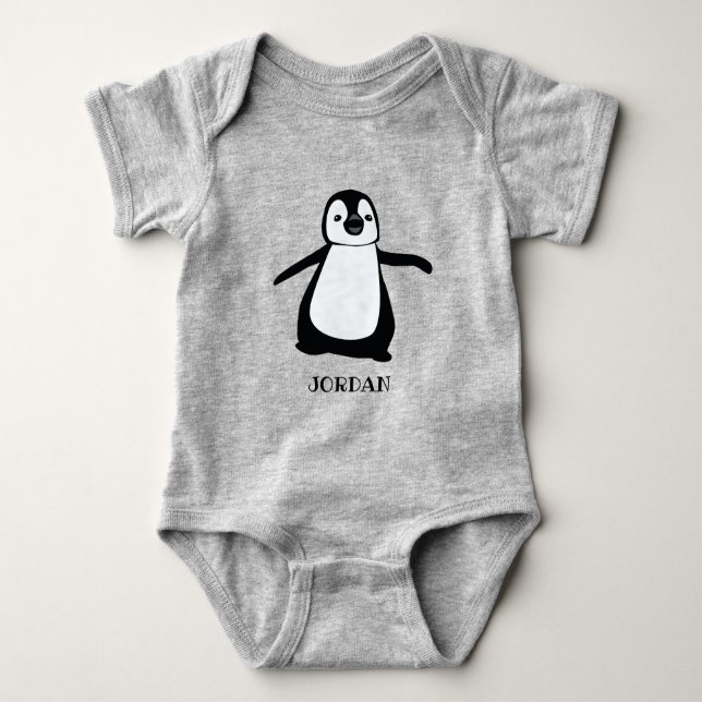 Body Para Bebê Bebê de ilustração fofinha de pinguim cinza person (Frente)
