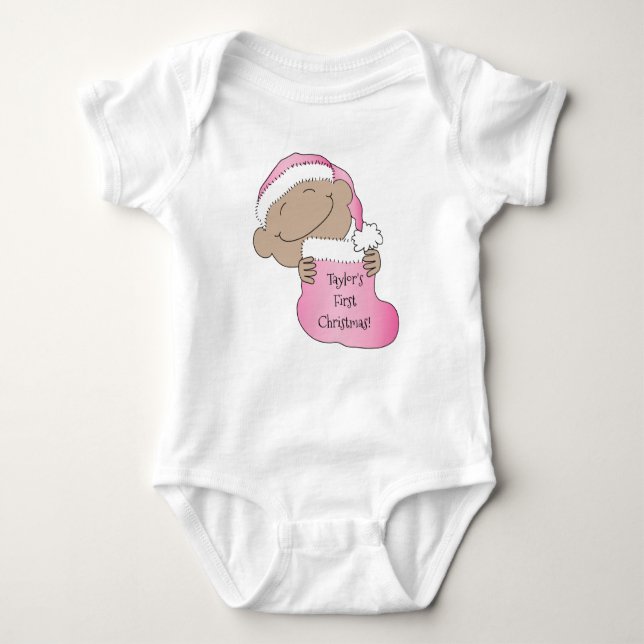 Body Para Bebê Bebê de Natal - Boné Rosa Cor (Frente)