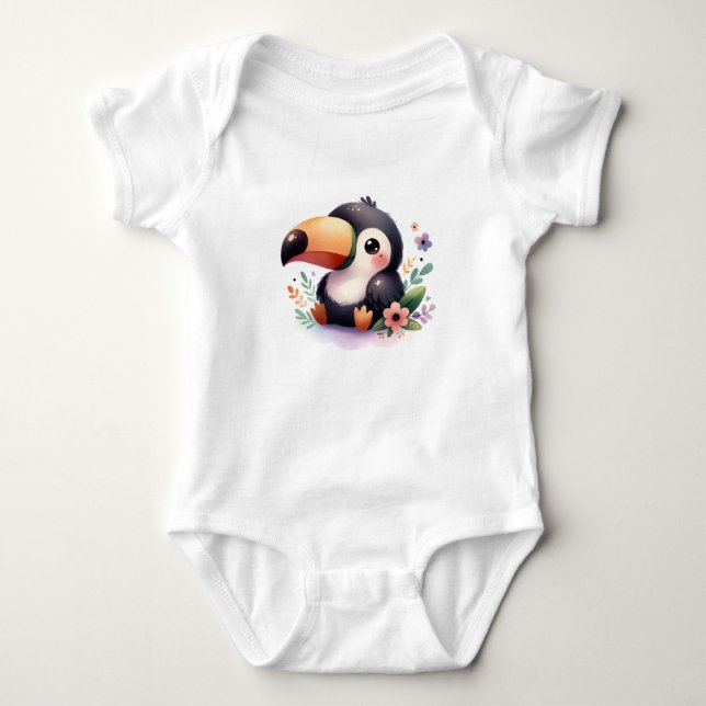 Body Para Bebê Bebê de Tucano Fofo com Flores (Frente)