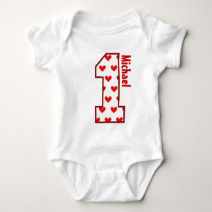 Body Para Bebê Bebê de um ano vermelho N006 dos corações do