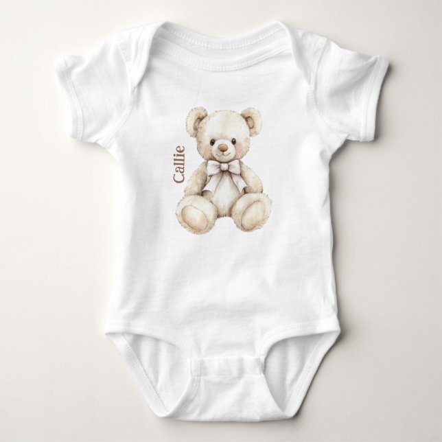 Body Para Bebê Bebê de Urso de Pano com Aquarela Personalizada (Frente)