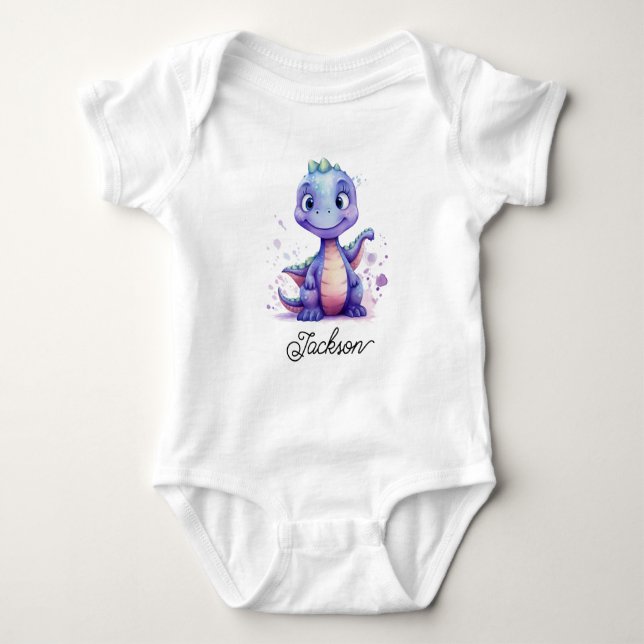 Body Para Bebê Bebê Dinossauro Roxo Fofo (Frente)