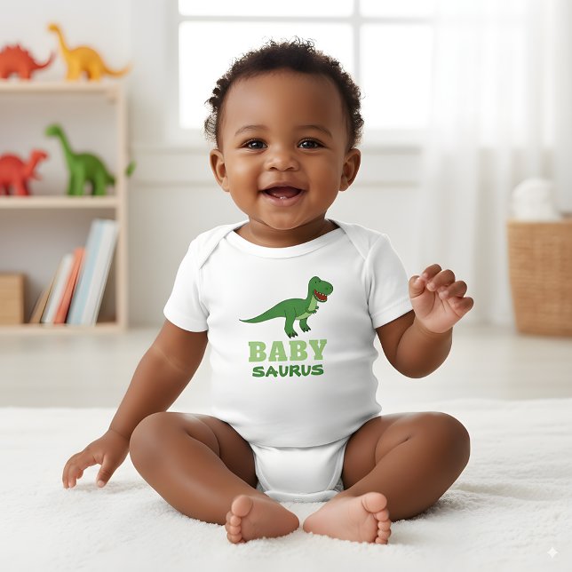 Body Para Bebê Bebê dinossauro T-Rex fofo com texto personalizado (Criador carregado)