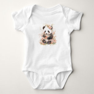 Body Para Bebê Bebê doce Borrão de Panda com Flores