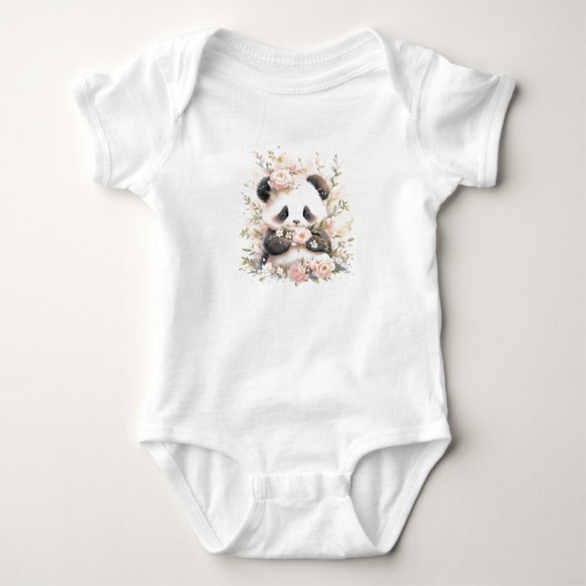 Body Para Bebê Bebê doce Borrão de Panda com Flores (Frente)