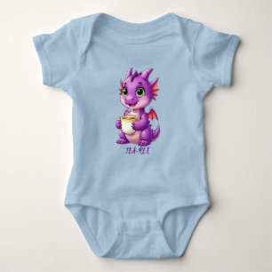 Body Para Bebê Bebê Dragão Fofo Segurando Xícara de Chá Kawaii