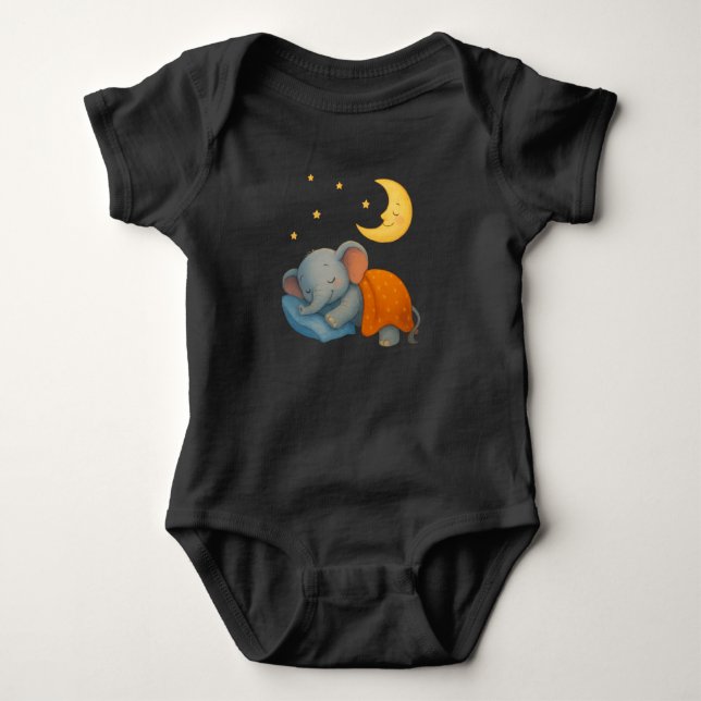 Body Para Bebê Bebê Elefante Dormindo Sob a Lua – Sonho Fofo (Frente)