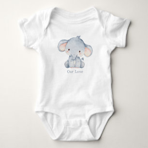 Body Para Bebê Bebê Elefante e Nome em Aquarela Fofa