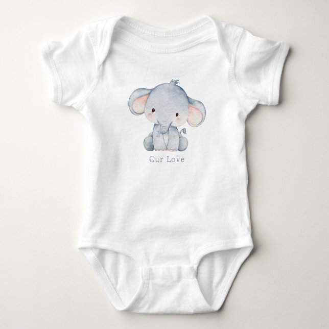 Body Para Bebê Bebê Elefante e Nome em Aquarela Fofa (Frente)