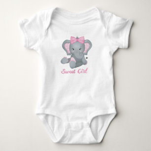 Body Para Bebê Bebê elefante fofo com laço rosa