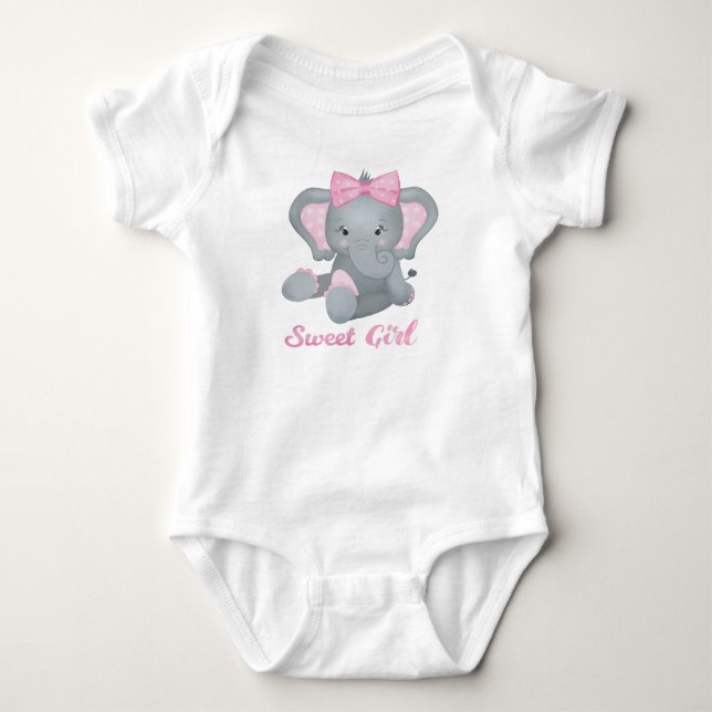 Body Para Bebê Bebê elefante fofo com laço rosa (Frente)