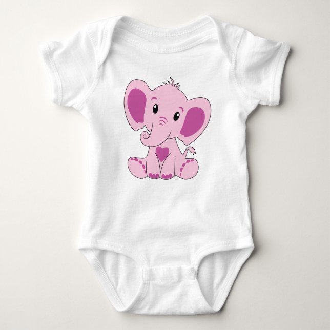 Body Para Bebê Bebê, Elefante, Rosa, Bebê-Roupa-De-Obra, DAM-Cria (Frente)