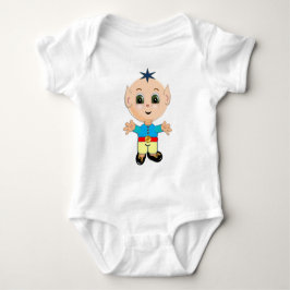 Body Para Bebê Bebê elfo fofo e feliz em roupas azuis e amarelas